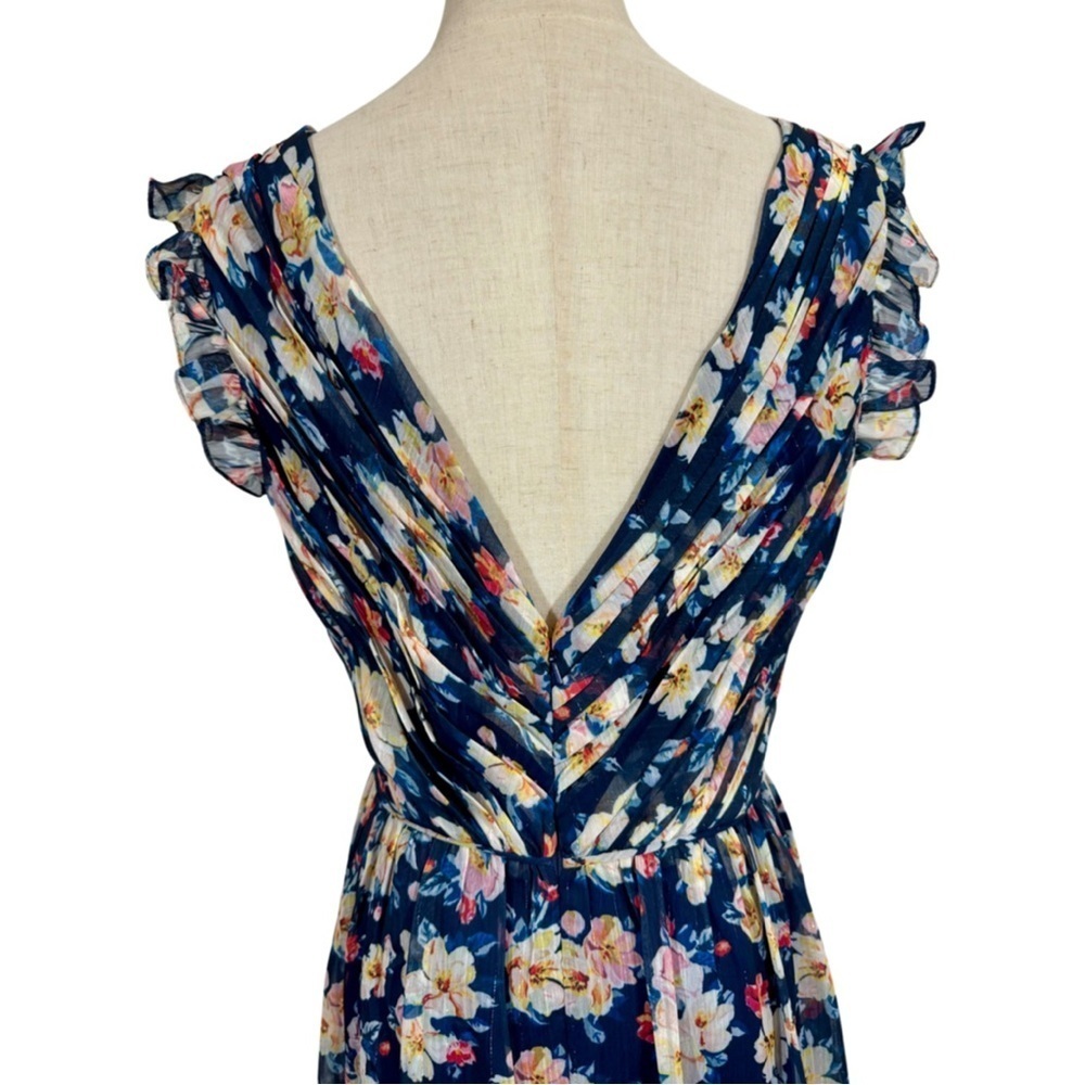 Ieena for Mac Duggal Flowy Floral Print V Neck Cap Sleeve Midi Dress 55665 - Picture 8 of 11